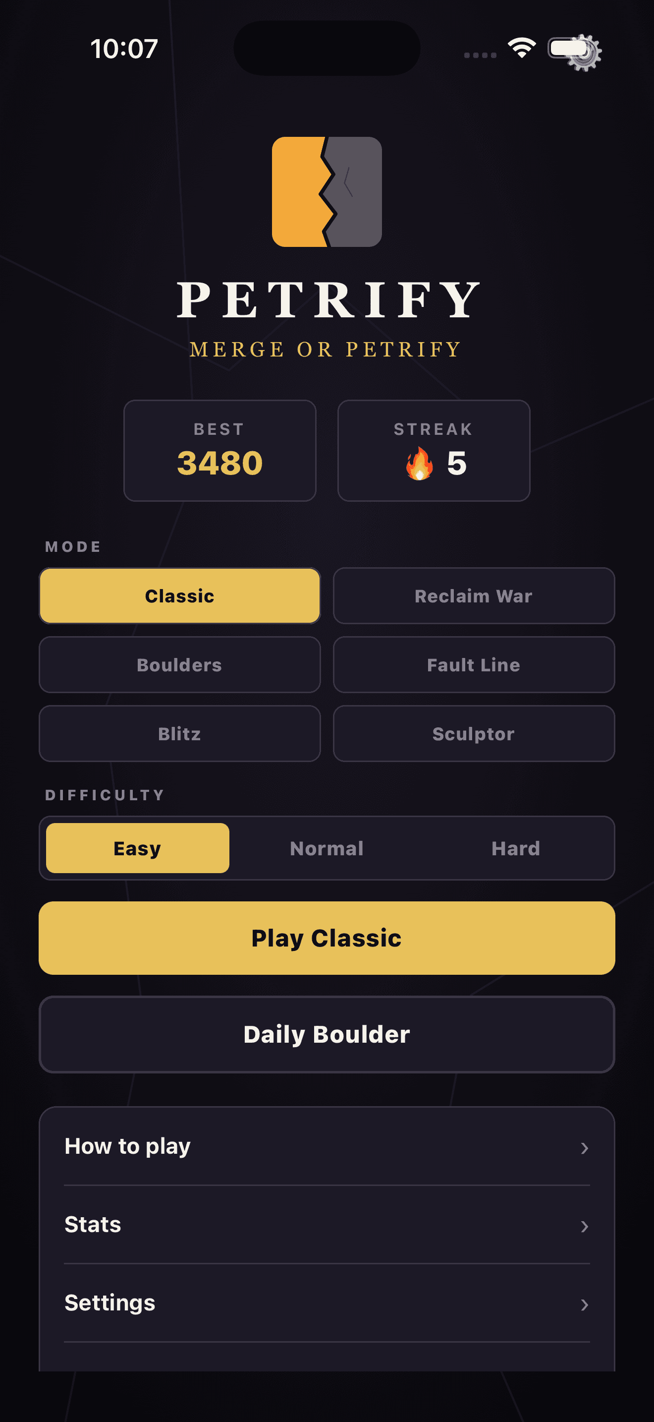 Petrify home screen